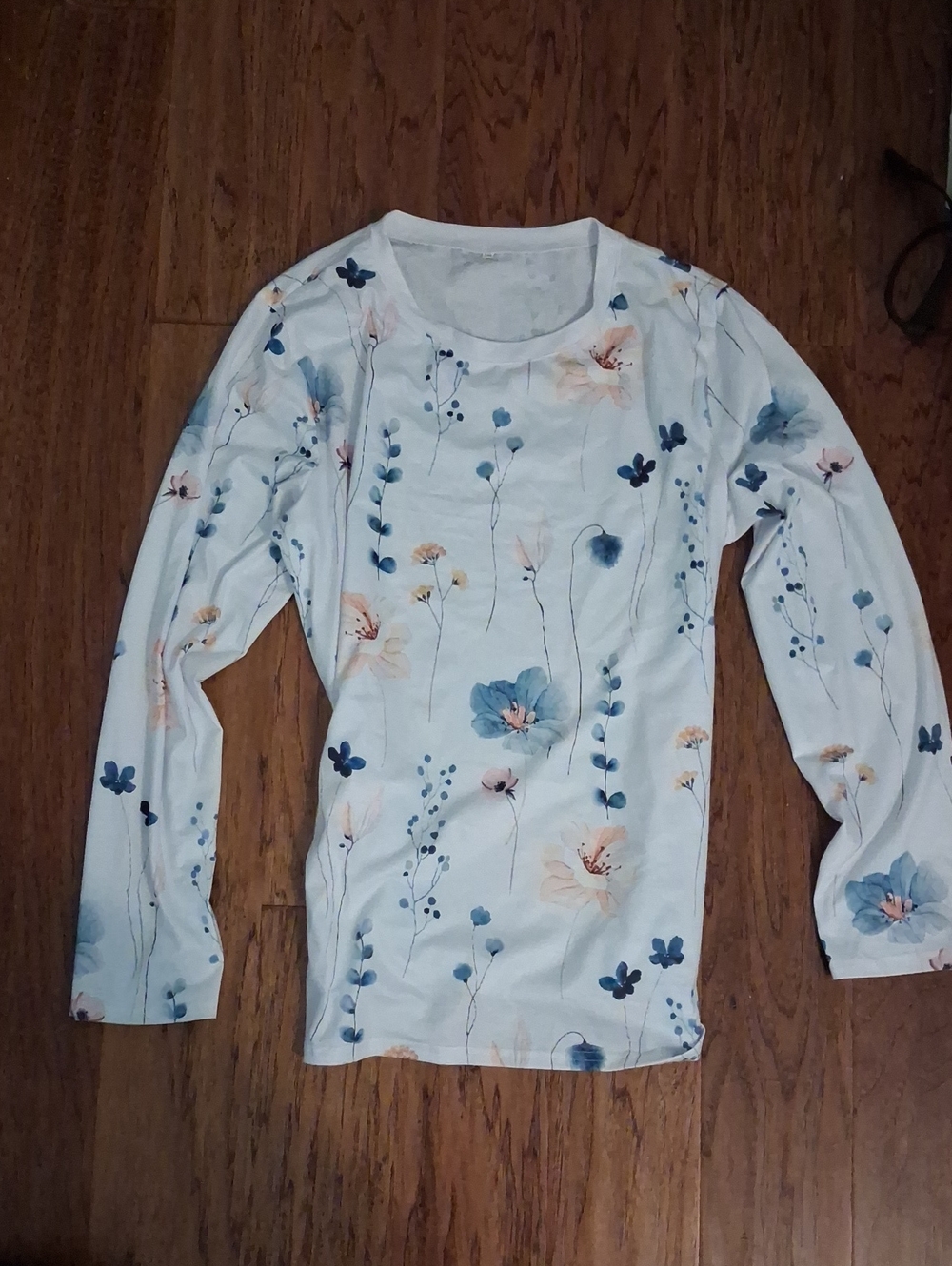 2x Women's Floral Long-Sleeve Top - Blue & Peach on White